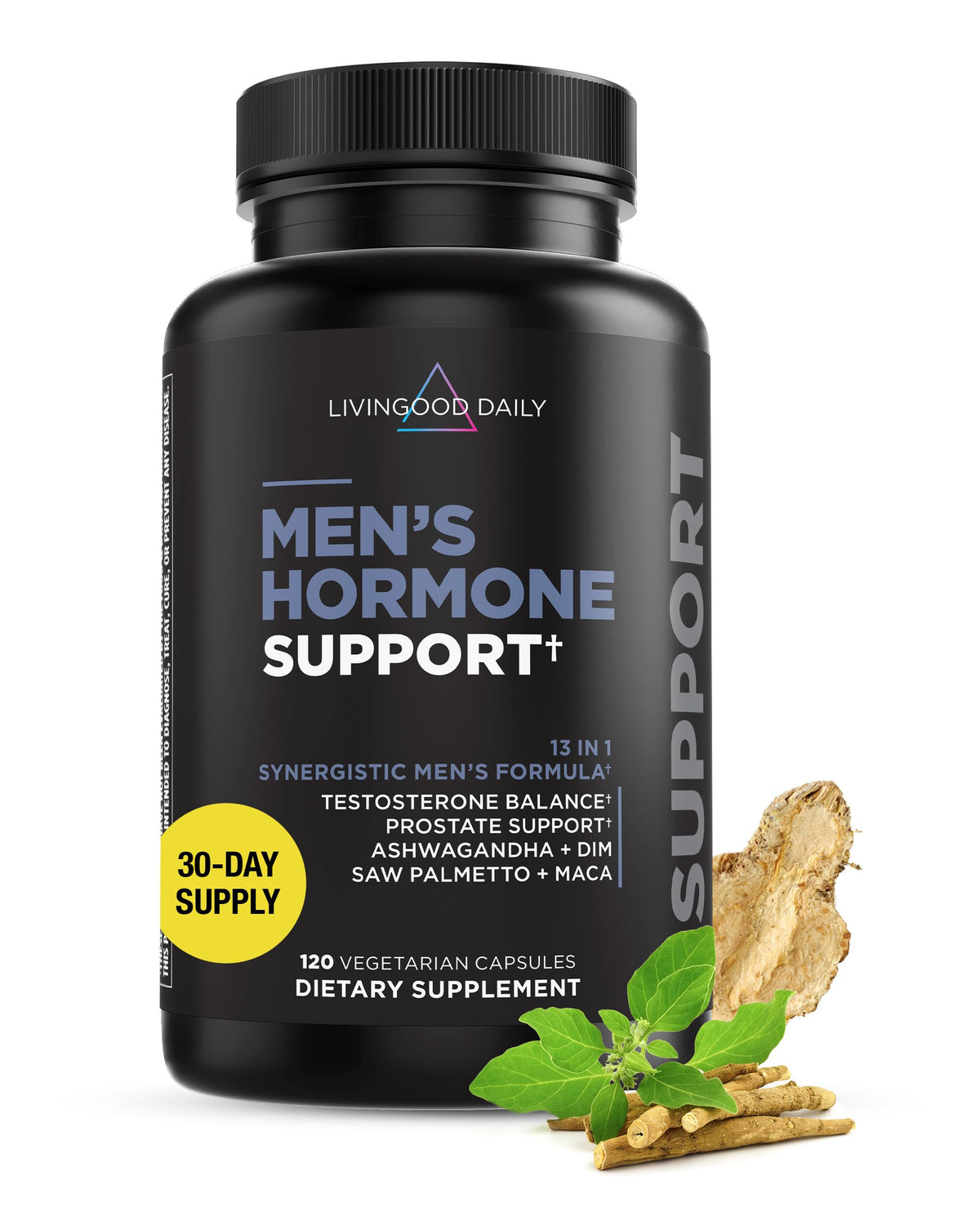 Livingood Daily Men's Daily Support Formula — 14-in-1 | DIM, Ashwagandha, Maca | 120 Vegan Capsules