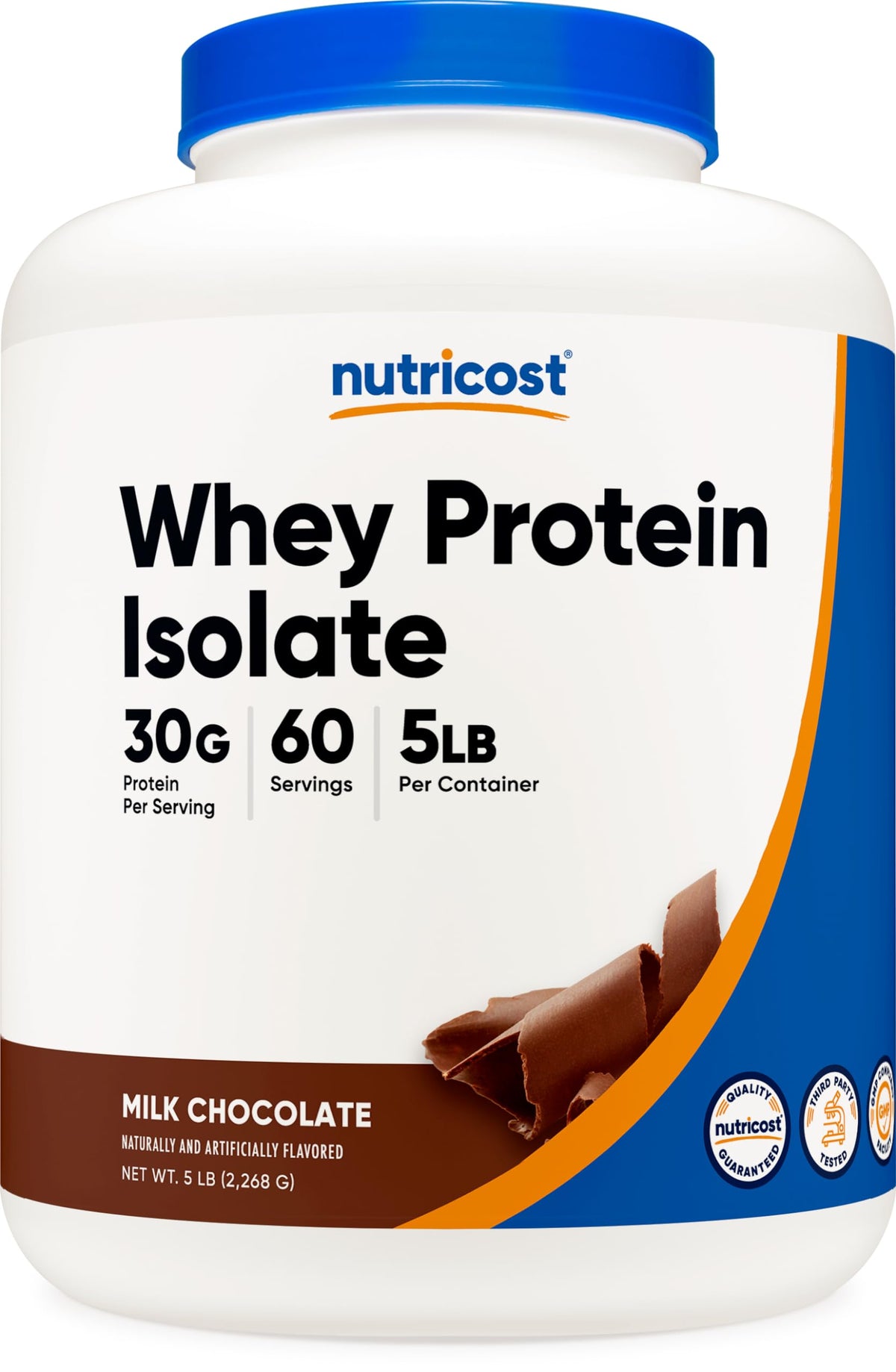 Nutricost Whey Protein Isolate – Milk Chocolate | 30g Protein | GMP Certified | 5 lbs | 60 Servings