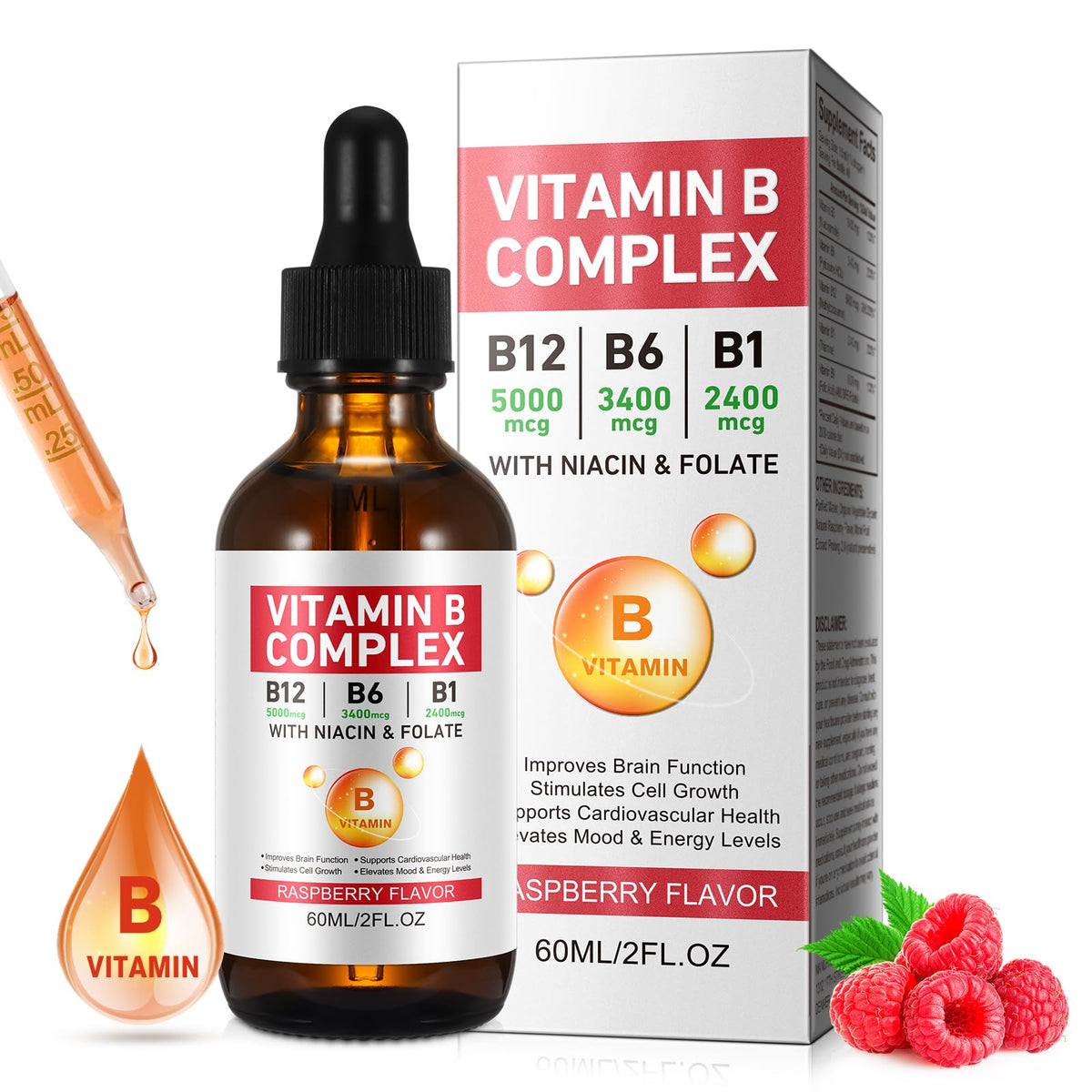 Liquid Vitamin B Complex Drops – B1, B3, B6, B9 & B12 | Berry Flavour