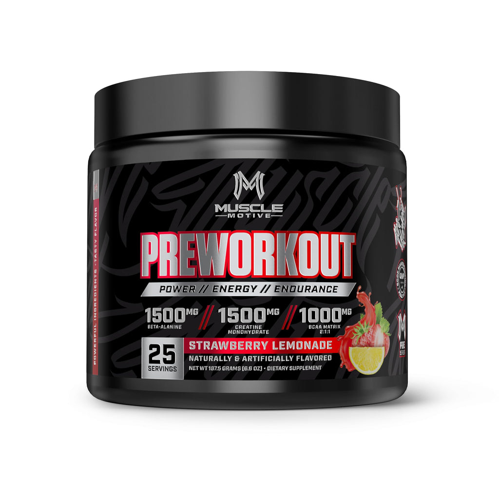 Muscle Motive Pre-Workout Powder – Beta Alanine, Creatine & BCAA | Strawberry Lemonade | 25 Servings