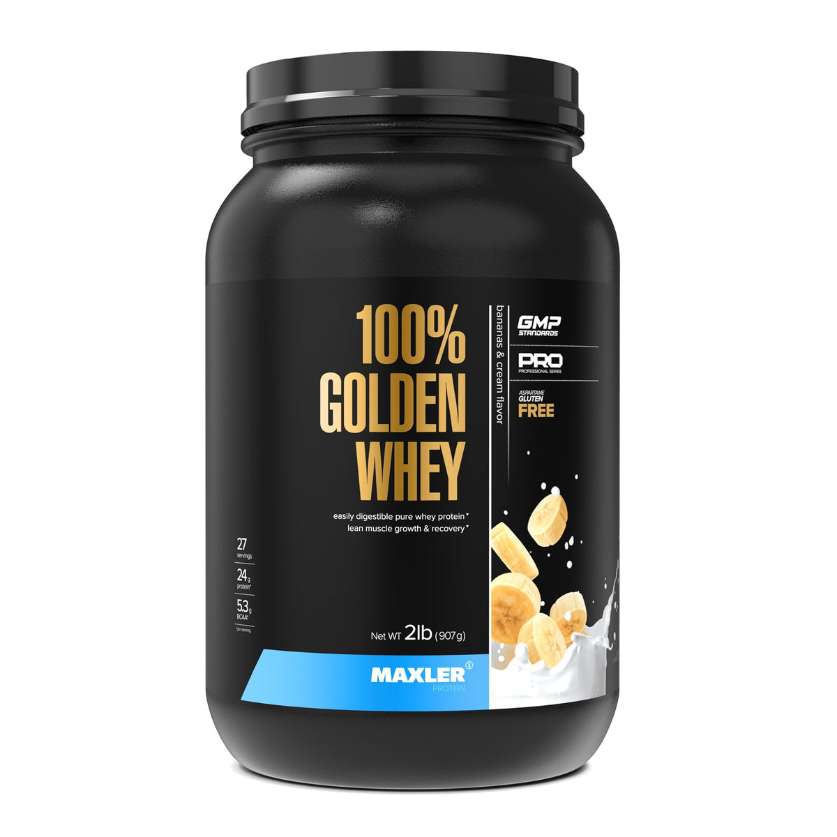 Maxler 100% Golden Whey Protein – Bananas & Cream | 24g Protein | Isolate & Hydrolysate Blend | 2 lbs