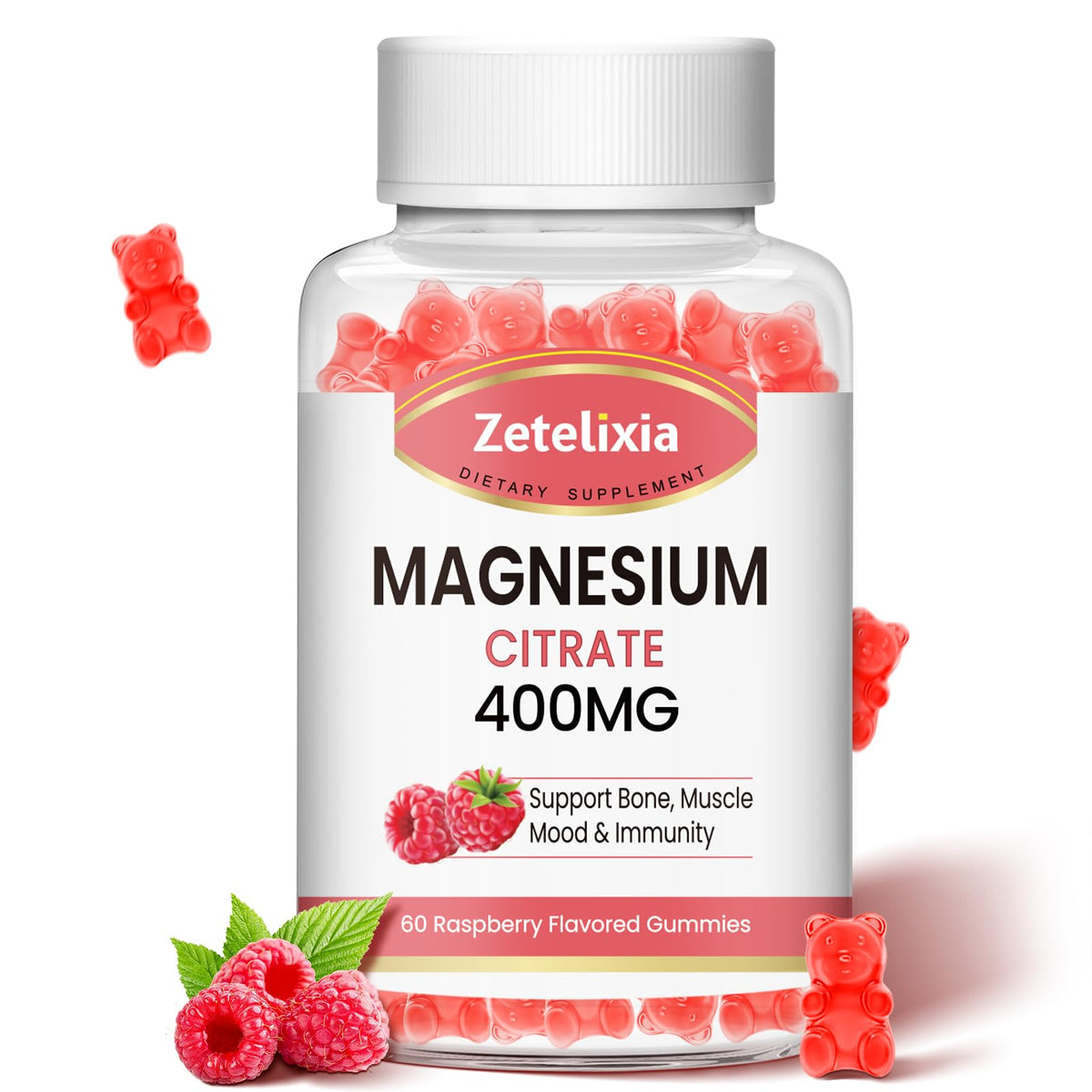 Magnesium Citrate Gummies 400mg – Vegan Raspberry – 60 Count