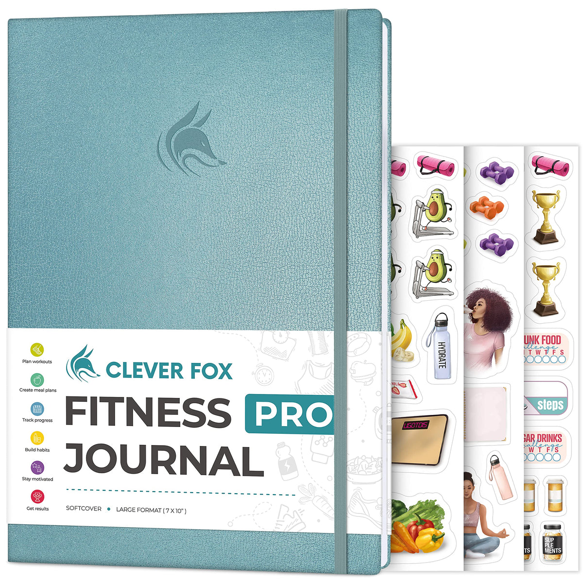 Clever Fox Fitness Journal PRO – 6-Month Workout Planner, Meal Planner & Habit Tracker | 7x10" | Aquamarine