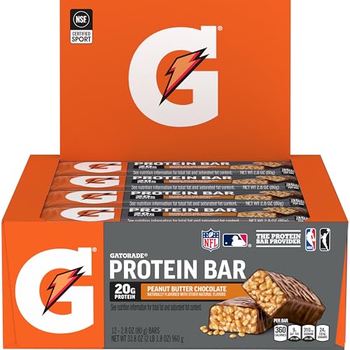Gatorade Whey Protein Recover Bars – Chocolate Peanut Butter | 20g Protein | 42g Carbs | 12 Bars