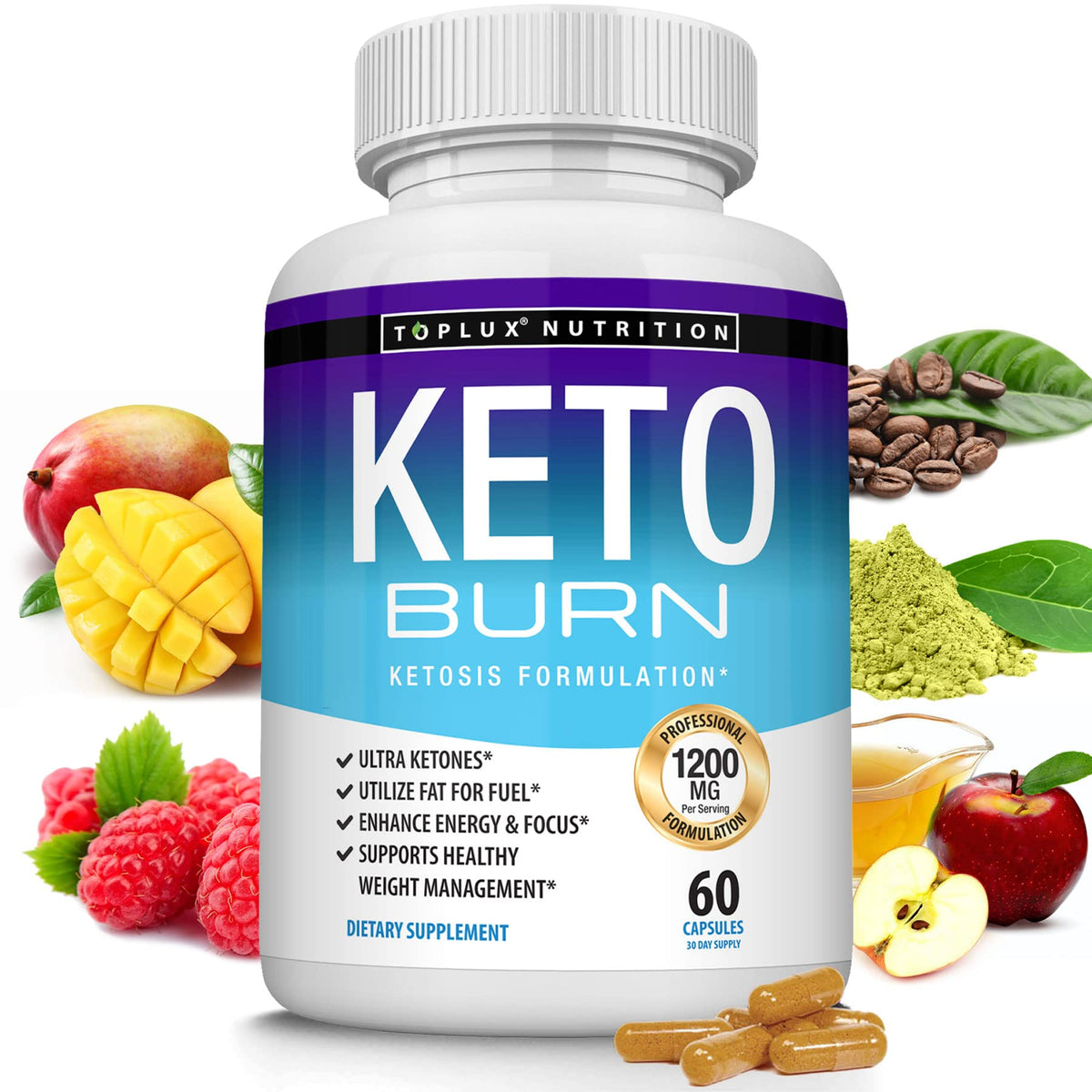 Toplux Keto Supplement – 1200mg Raspberry Ketones Formula | 60 Capsules