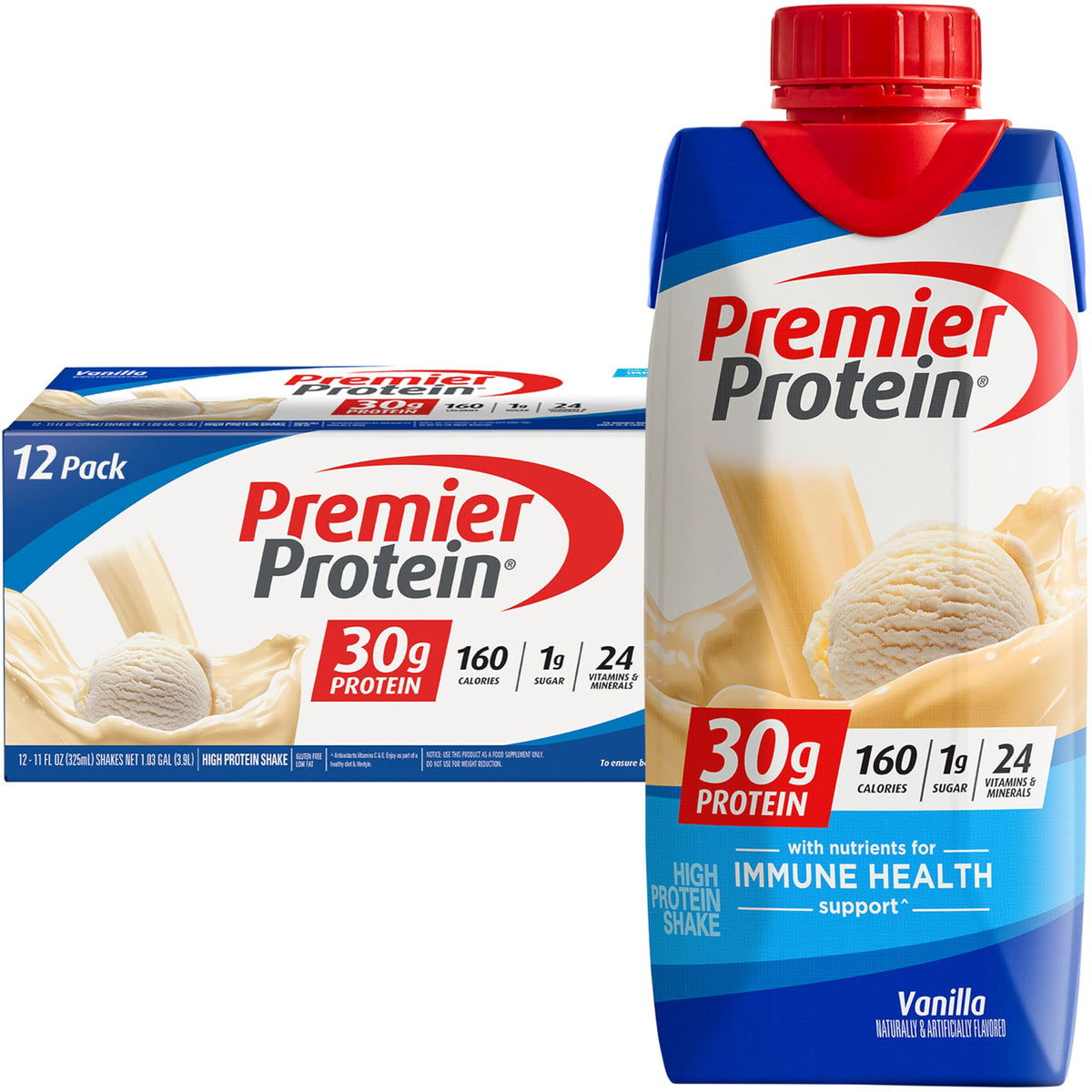 Premier Protein Shake – Vanilla | 30g Protein | 1g Sugar | 11 fl oz | Pack of 12