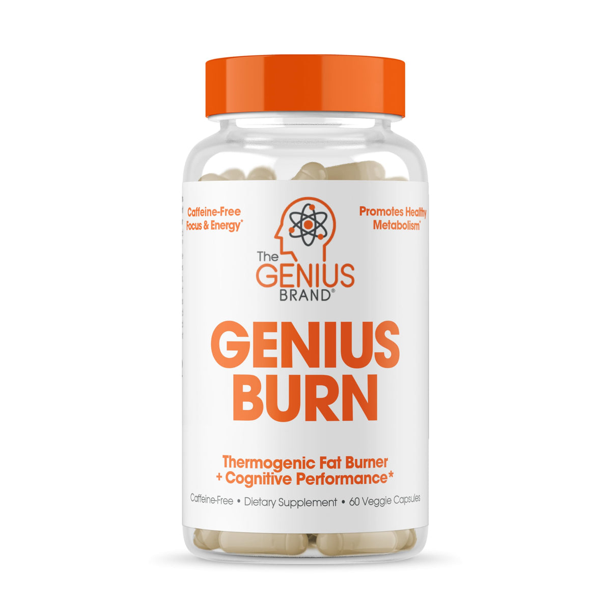 Genius Burn – Caffeine-Free Supplement | KSM-66 Ashwagandha & TeaCrine | Nootropic Formula | 60 Capsules