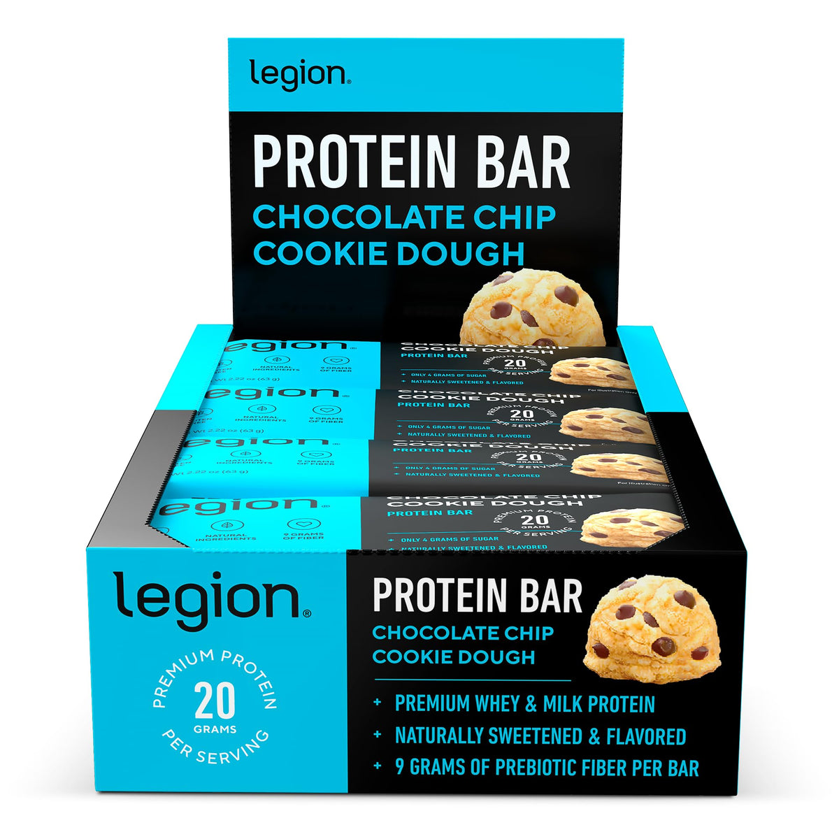 Legion Protein Bar – Chocolate Chip Cookie Dough | 20g Whey Protein | Gluten-Free | 12 Count